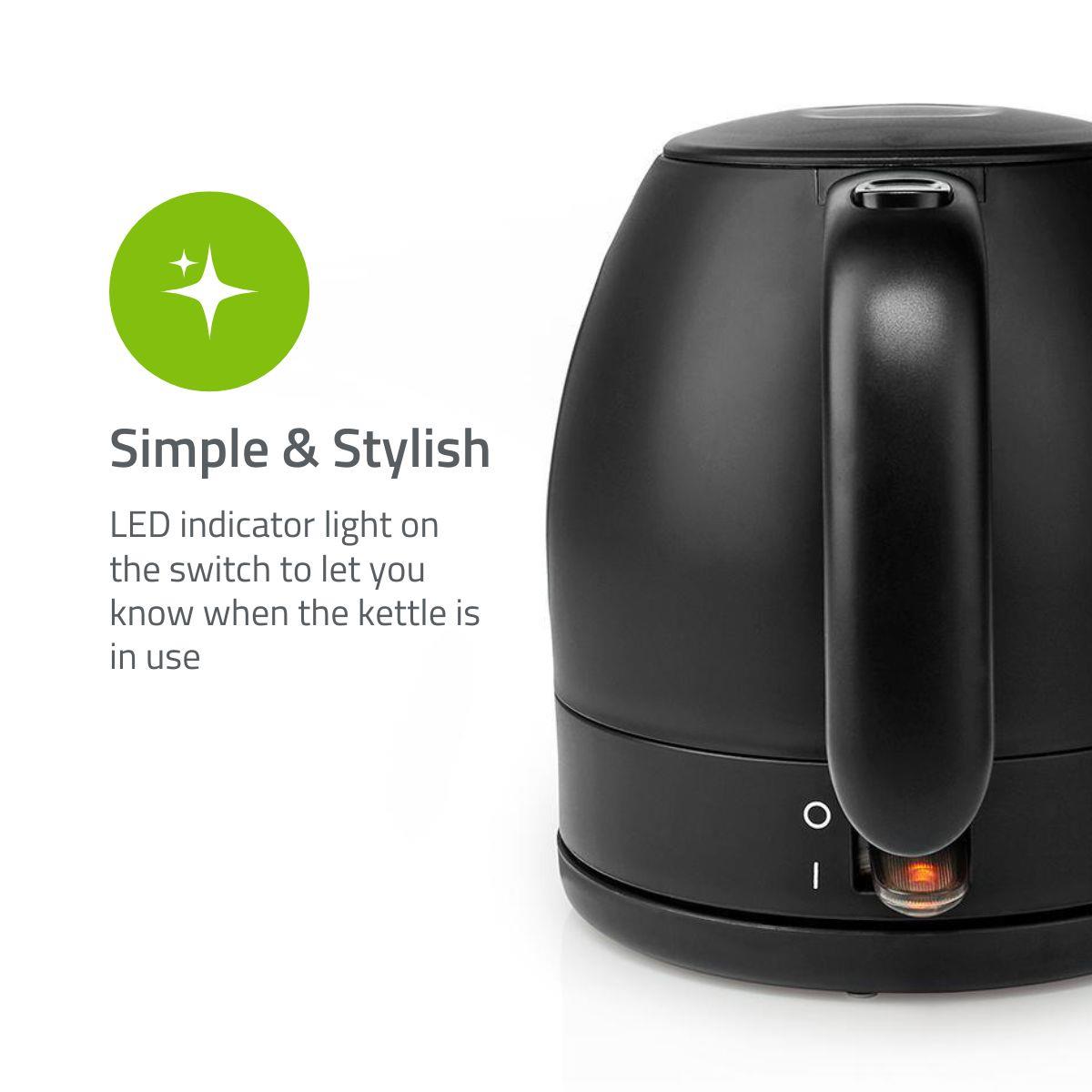 Nedis Electric Kettle | 1.0 l | Plastic | Black | Rotatable 360 degrees | Concealed heating element | Strix® controller | Boil-dry protection