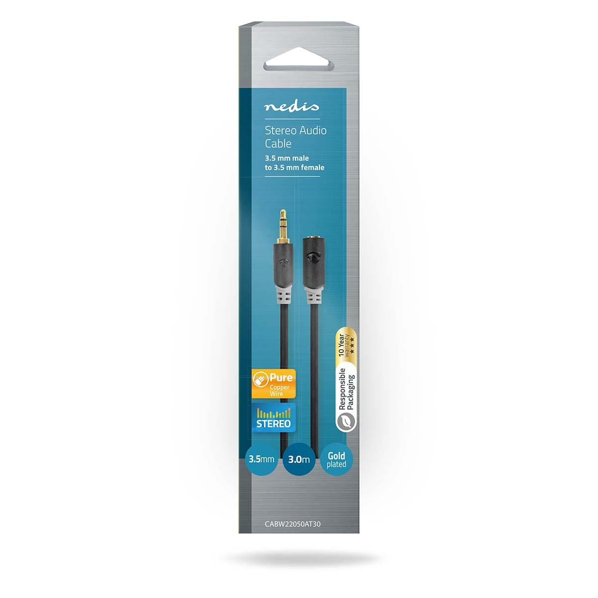Nedis Stereo Audio Cable | 3.5 mm Male | 3.5 mm Female | Gold Plated | 3.00 m | Round | Anthracite | Box