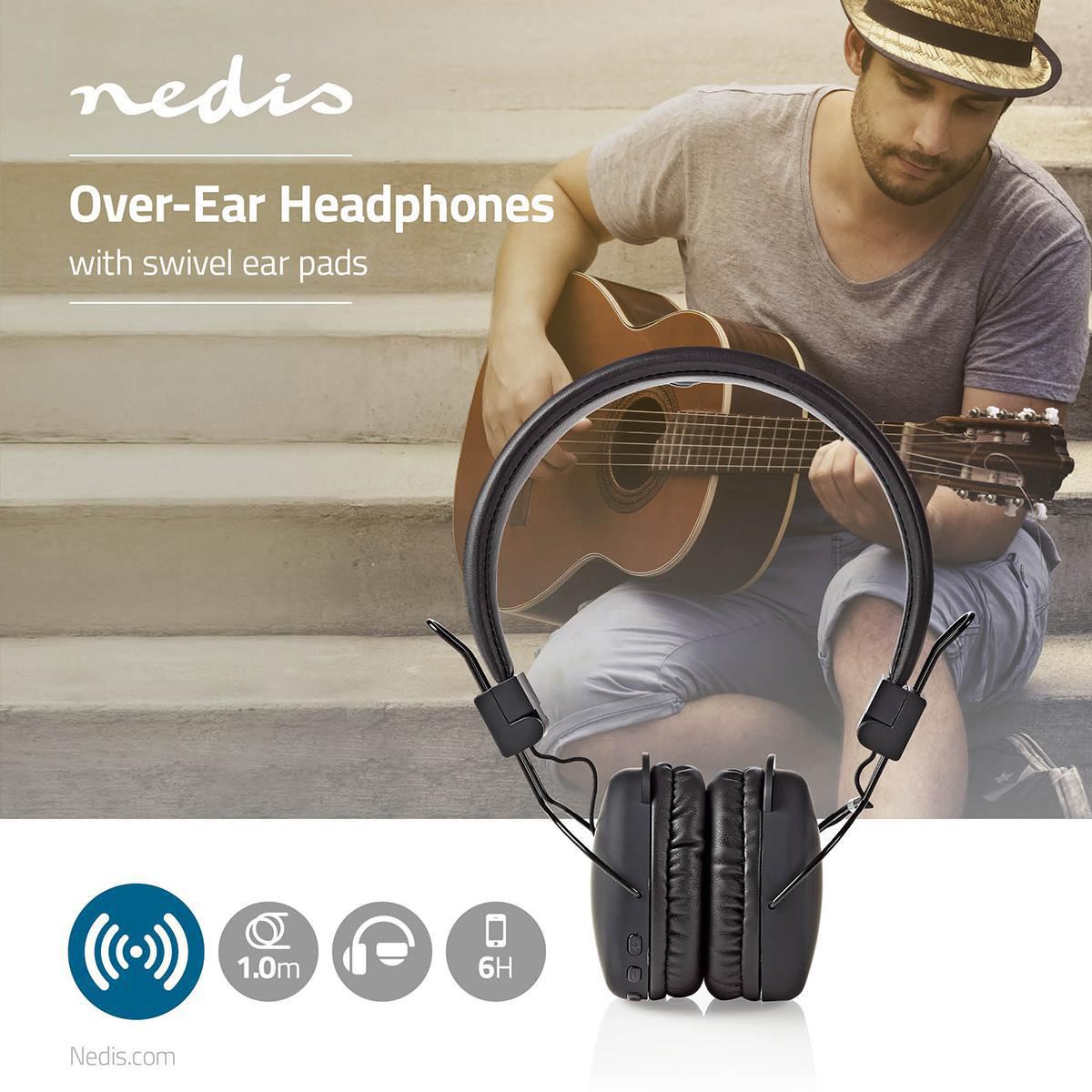 Nedis Wireless On-Ear Headphones | Maximum battery play time: 15 hrs | Built-in microphone | Press Control | Voice control support | Volume control | Black
