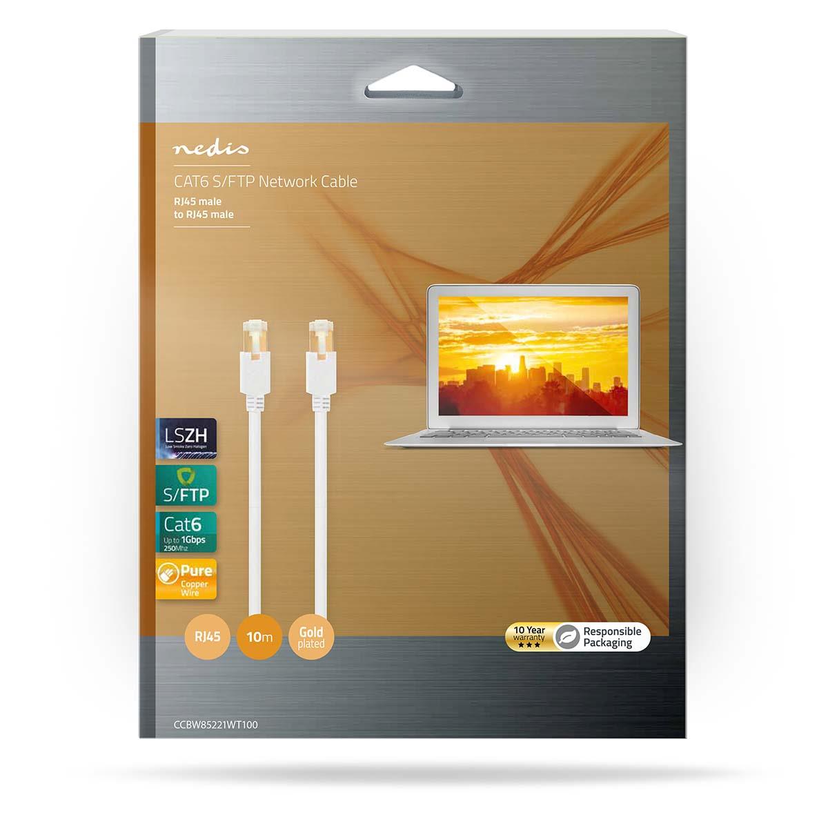 Nedis CCBW85221WT100 | CAT6 Network Cable | RJ45 Male | RJ45 Male | S/FTP | 10.0 m | Round | LSZH / PVC | White | Window Box