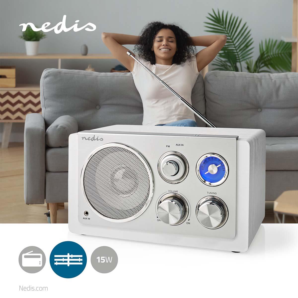 Nedis FM Radio | Table Design | FM | Mains Powered | Analogue | 15 W | IP20 | White