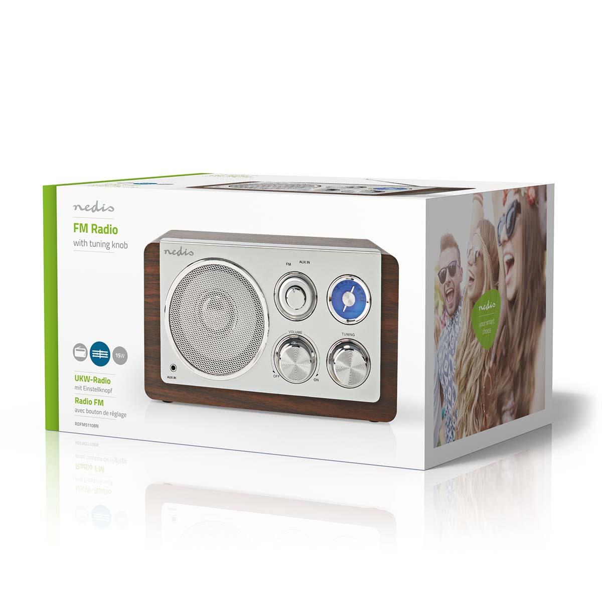 Nedis FM Radio | Table Design | FM | Mains Powered | Analogue | 15 W | IP20 | Brown