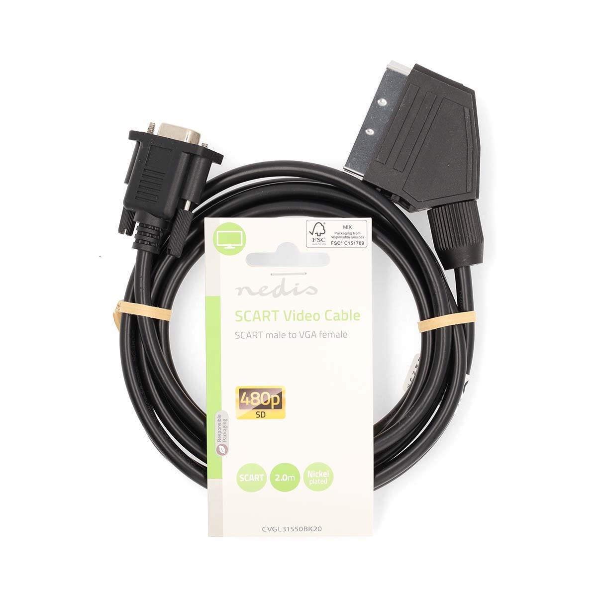 Nedis SCART Cable | SCART Male | VGA Female | Nickel Plated | 480p | 2.00 m | Round | PVC | Black