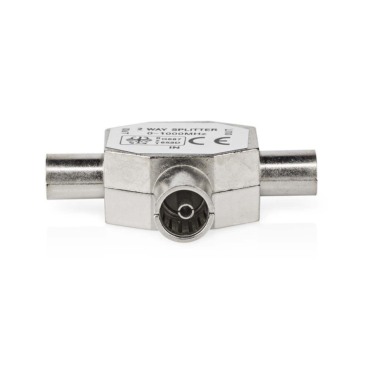 Nedis Satellite & Antenna Adapter | 2x Coax Male | IEC (Coax) Female | Nickel Plated | 75 Ohm | T-Splitter | Metal | Silver | 1 pcs | Box