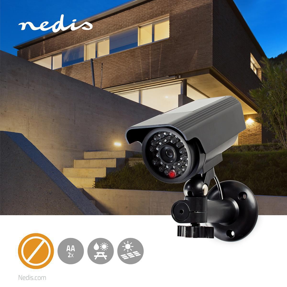Nedis Dummy Security Camera | Bullet | IP44 | Battery Powered / Solar Powered | Outdoor | Including wall mount | Black