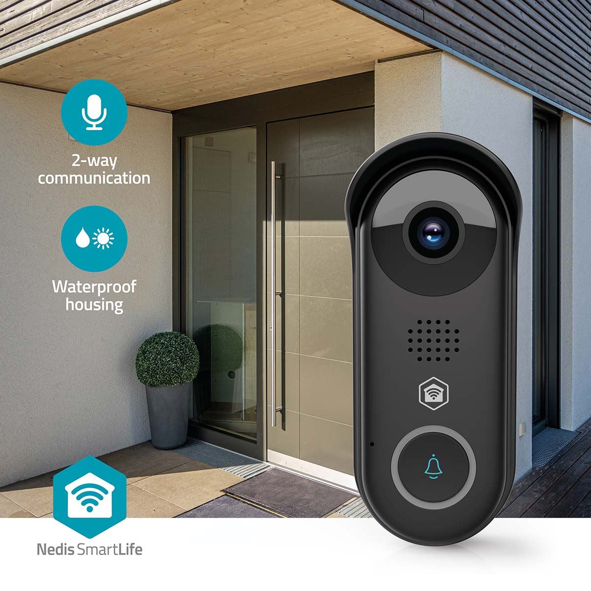 Nedis SmartLife Video Doorbell | Wi-Fi | Transformer | Full HD 1080p | Cloud Storage (optional) / microSD (not included) / Onvif | IP54 | With motion sensor | Night vision | Black