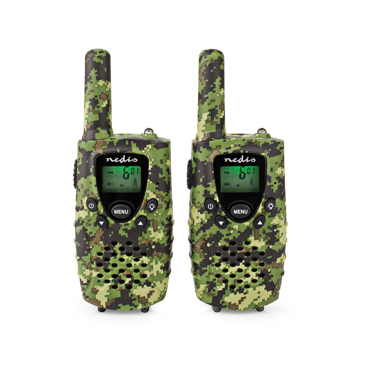 Nedis Walkie-Talkie Set | 2 Handsets | Up to 8 km | Frequency channels: 8 | PTT / VOX | up to 2.5 Hours | Headphone output | 2 Headsets | Travel case included | Green