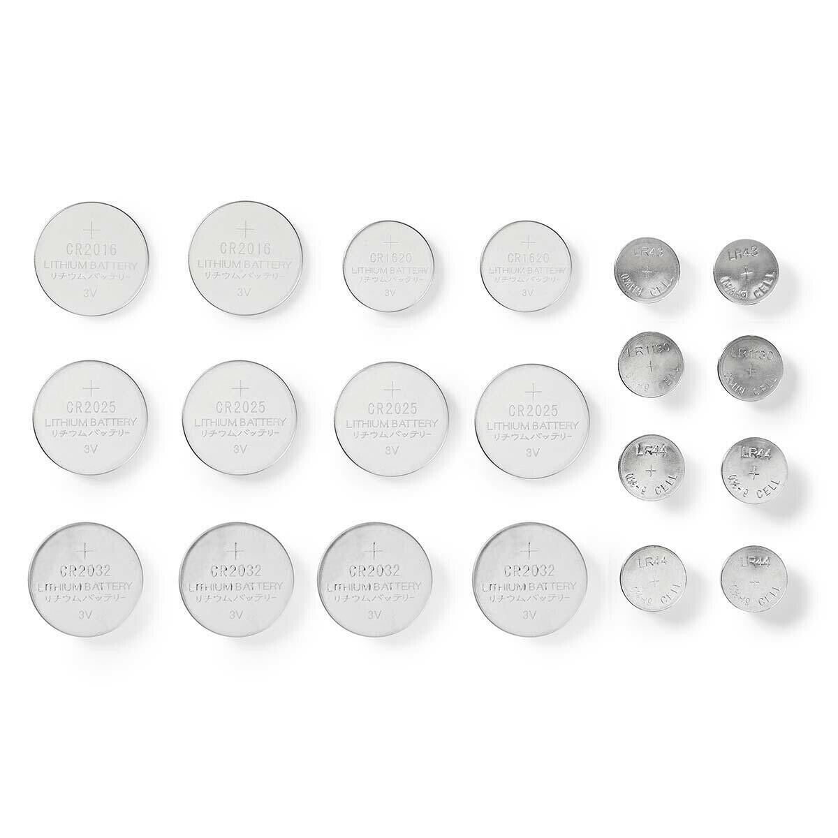 Nedis Lithium / Alkaline Button Cell Battery Multi Pack | 1.5 / 3 V DC | Alkaline / Lithium | CR1620 / CR2016 / CR2025 / CR2032 / LR43 / LR44 / LR54 | Number of batteries: 20 pcs | Blister Card | Various Devices