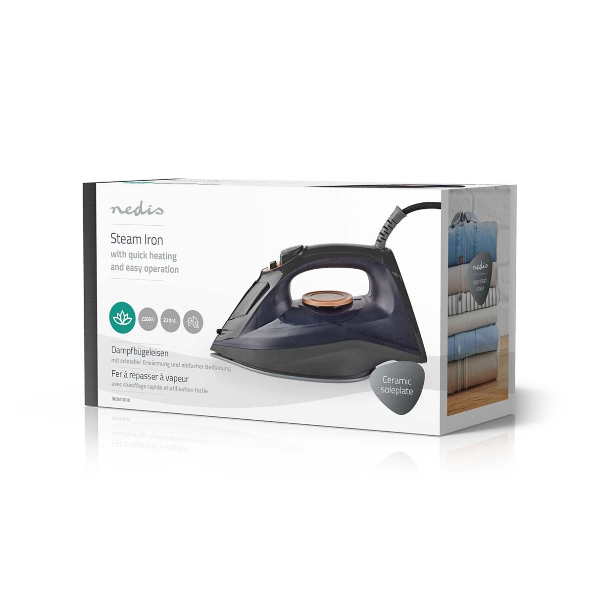 Nedis Steam Iron | 2200 W | 25 g/m | Steam shot | Ceramic | 0.26 l