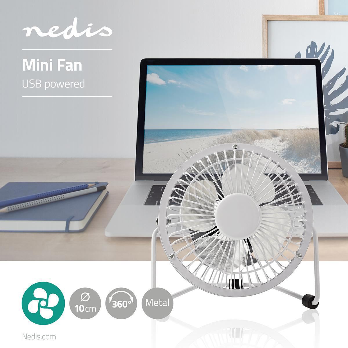 Nedis Table Fan | USB Powered | Diameter: 100 mm | 3 W | 1-Speed | White