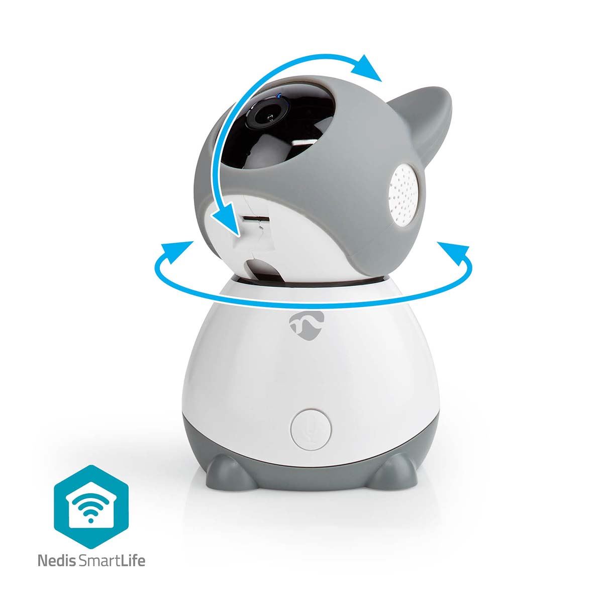 Nedis SmartLife Indoor Camera | Wi-Fi | Full HD 1080p | Pan tilt | Cloud Storage (optional) / microSD (not included) | With motion sensor | Night vision | Grey / White