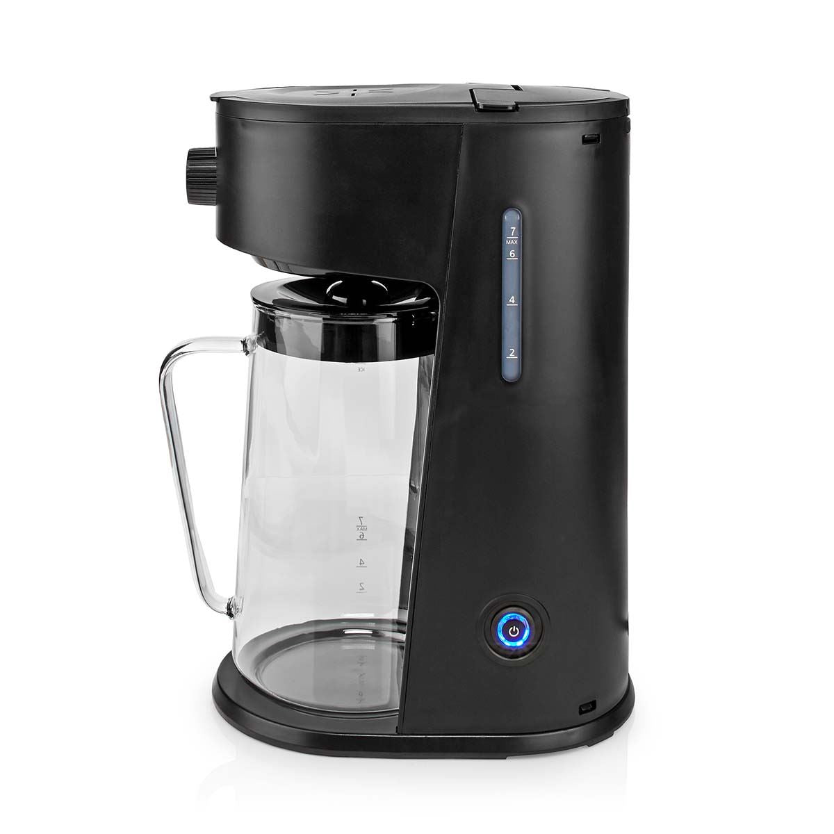Nedis Ice Tea and Iced Coffee Maker - Hot & Cold Brewing with 2.5L Pitcher, 700W Power, Adjustable Strength Dial, Pod-Free Brewing, Dishwasher-Safe, Black