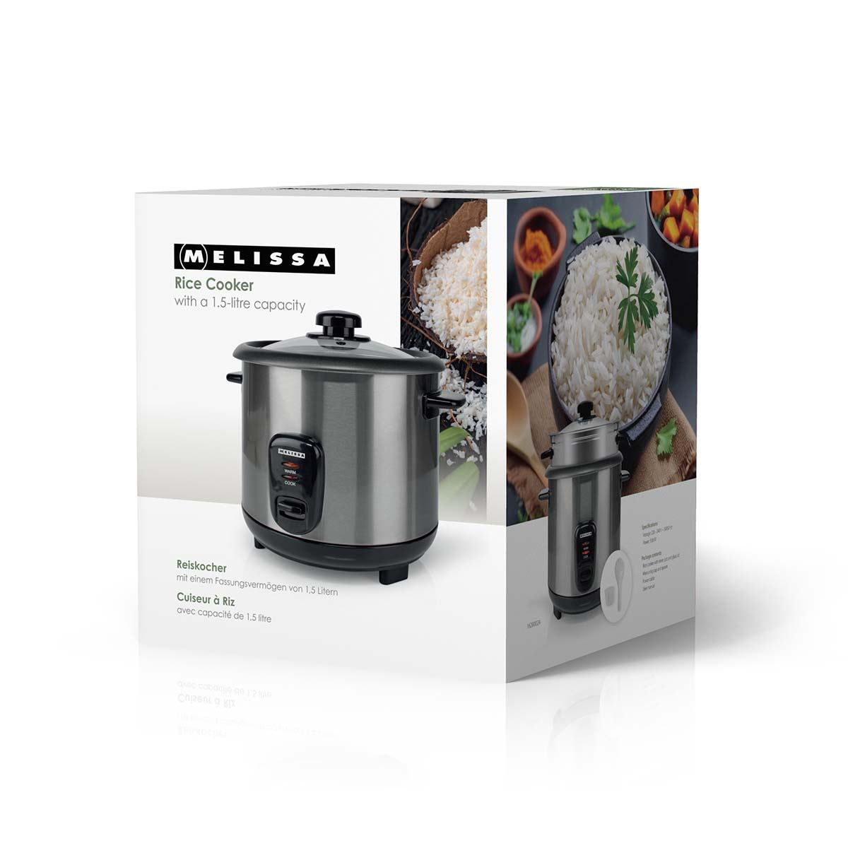 MELISSA Rice Cooker | 1.5 l | 500 W | Non stick coating | Removable bowl | Steamer Basket | Keep-warm function | Auto shut-off