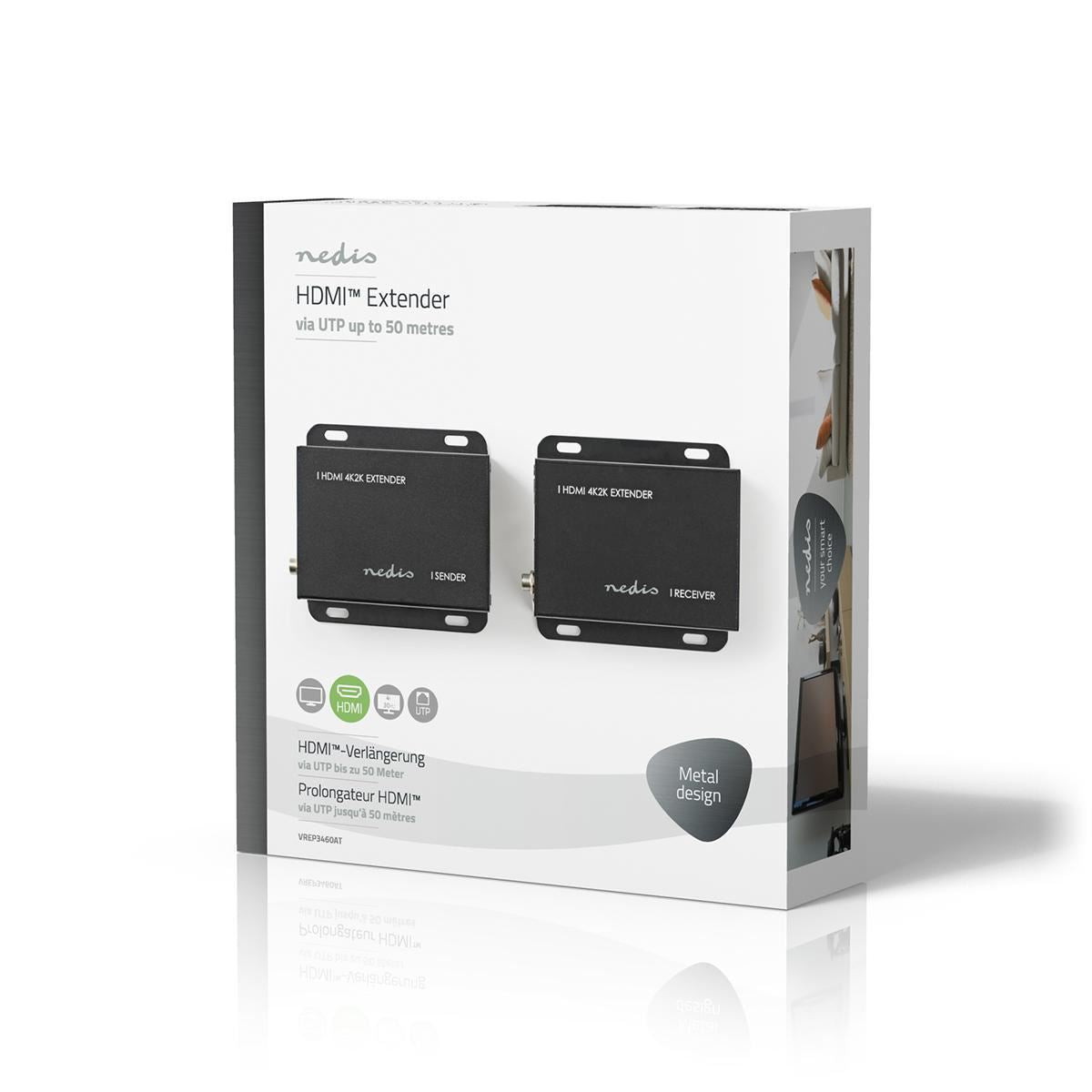 Nedis HDMI™ Extender | Over Cat6 | up to 50.0 m | 4K@30Hz | 10.2 Gbps | IR Return function | Metal | Anthracite
