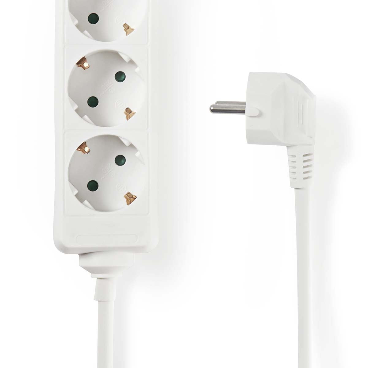 Nedis Extension Socket | Type F (CEE 7/7) | 3-Way | 3.00 m | 3680 W | 16 A | Kind of grounding: Side Contacts | 230 V AC 50/60 Hz | Socket angle: 45 ° | H05VV-F 3G1.5mm² | White