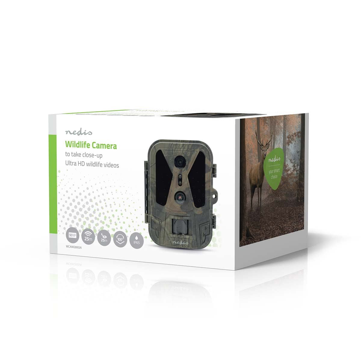 Nedis Wildlife Camera | 4K@10fps | 50 MPixel | 8 MPixel CMOS | IP65 | Black No-Glow IR | Night vision | Viewing angle: 100 ° | Motion sensor | Detection angle: 120 ° | Detection range: 25 m | Screen size: 2.4 " | LCD Screen | Brown / Green