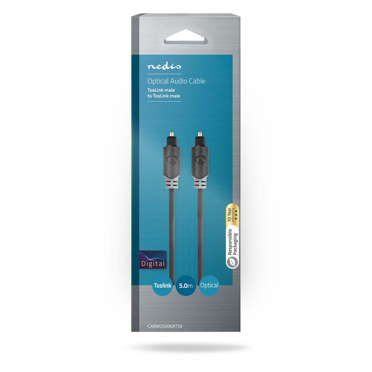 Nedis Optical Audio Cable | TosLink Male | TosLink Male | 5.00 m | Round | PVC | Anthracite | Box