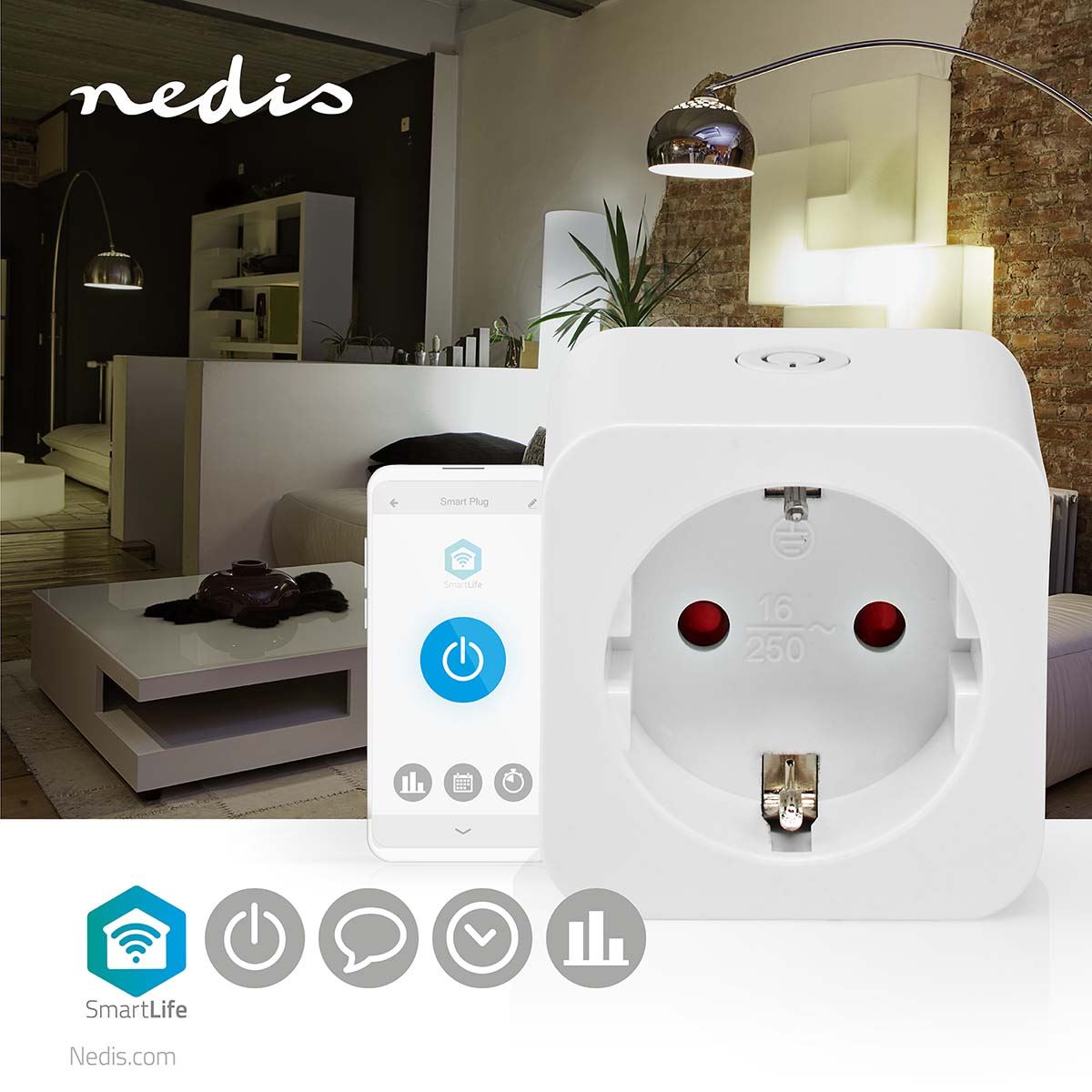 Nedis SmartLife Smart Plug | Wi-Fi | IP21 | Power meter | 3680 W | Type F (CEE 7/3) | 0 - 55 °C | Android™ / IOS | White | 1 pcs