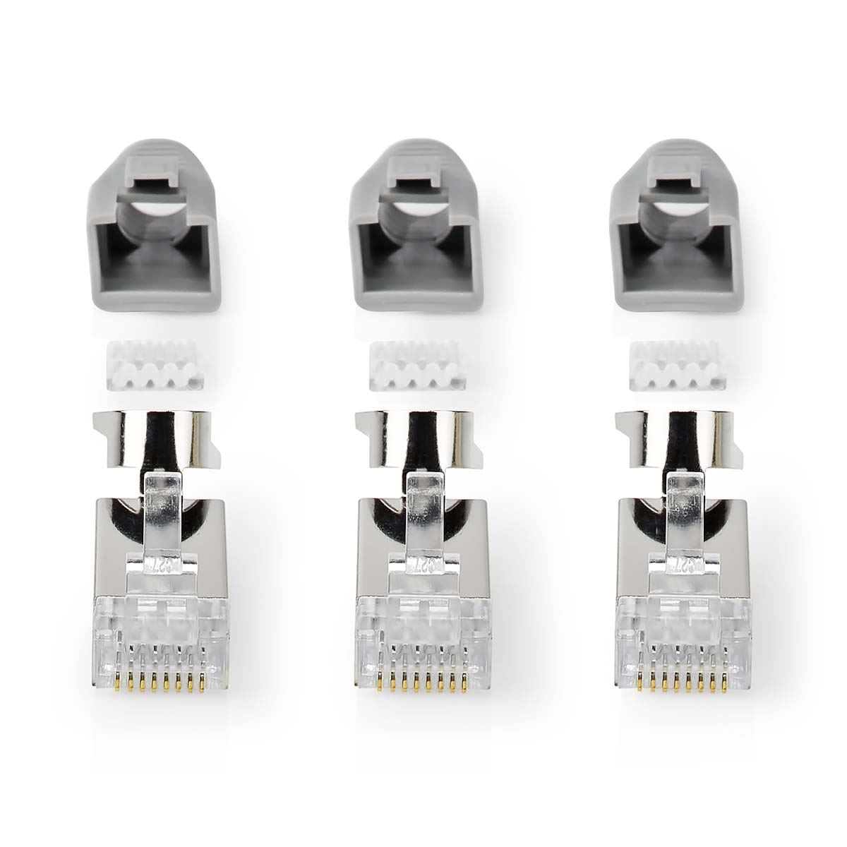 Nedis RJ45 Connector | RJ45 Pass Through | Solid/Stranded FTP CAT7 | Straight | Gold Plated | 10 pcs | PVC | Black / Grey / White | Box