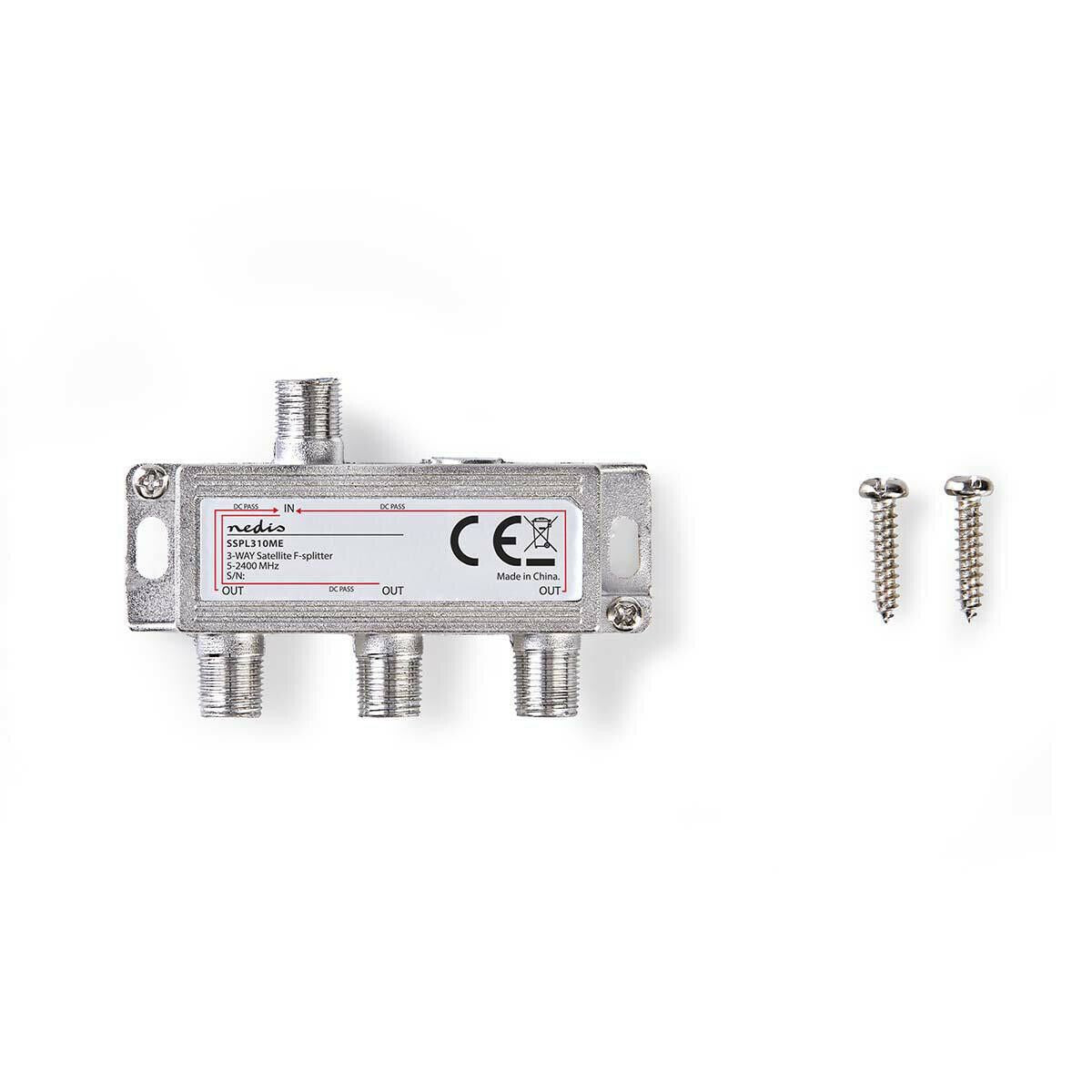 Nedis Satellite Splitter | 5 - 2400 MHz | 10.5 dB | Number of inputs: 1 | Number of outputs: 3 | Impedance: 75 Ohm | Zinc | Silver
