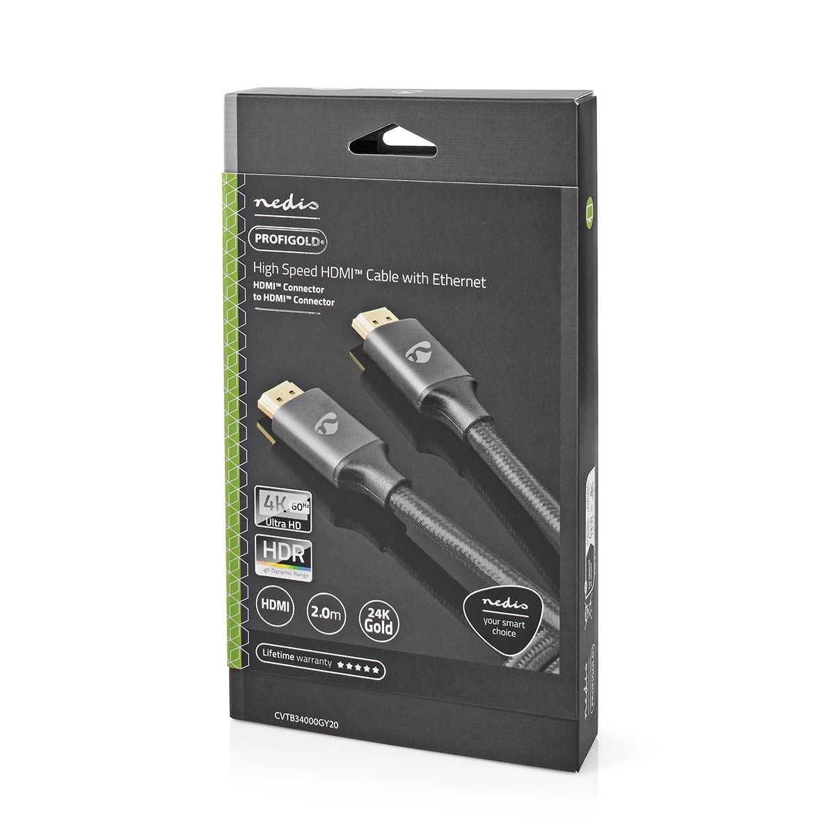 Nedis High Speed HDMI™ Cable with Ethernet | HDMI™ Connector | HDMI™ Connector | 4K@60Hz | ARC | 18 Gbps | 2.00 m | Round | Cotton | Grey / Gun Metal Grey | Cover Window Box