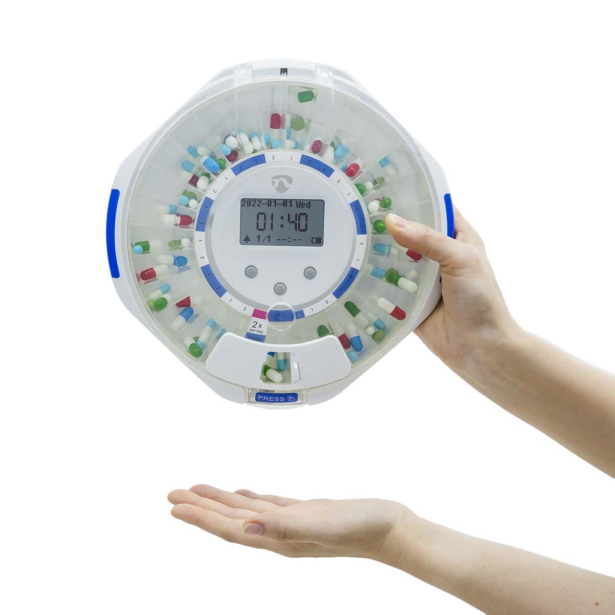 Nedis SmartLife Pill Dispenser | Wi-Fi | 28 Compartments | Number of alarmtimes: 9 Alarm Times Per Day | Beep / Light / Voice | LCD display | White