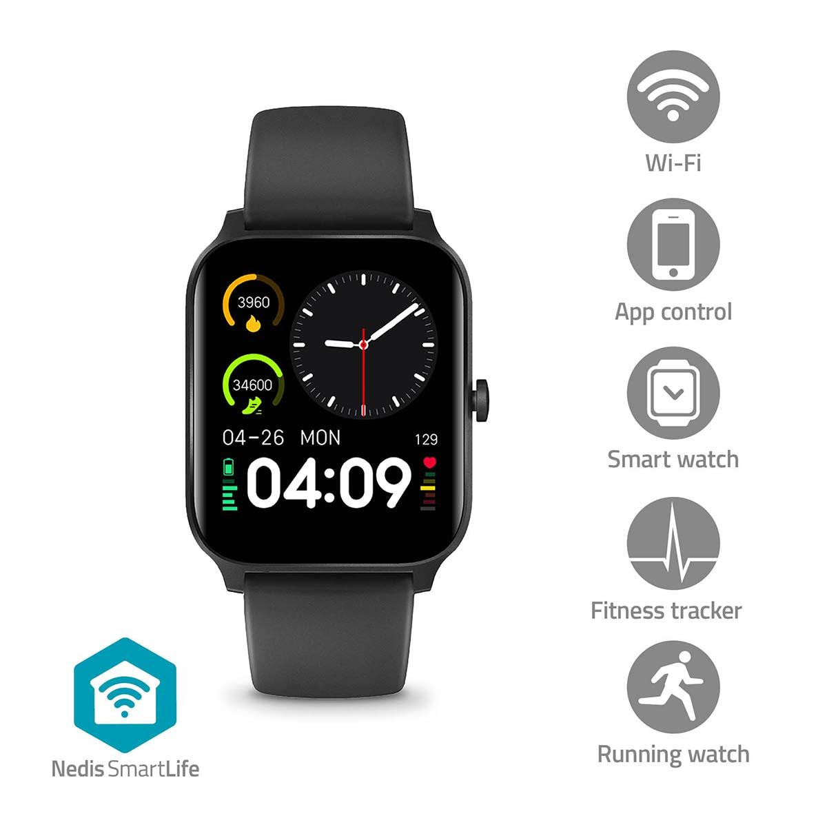 Nedis SmartLife Watch | 1.69 " | LCD | IP68 | Maximum operating time: 240 hrs | Android™ / IOS | Black