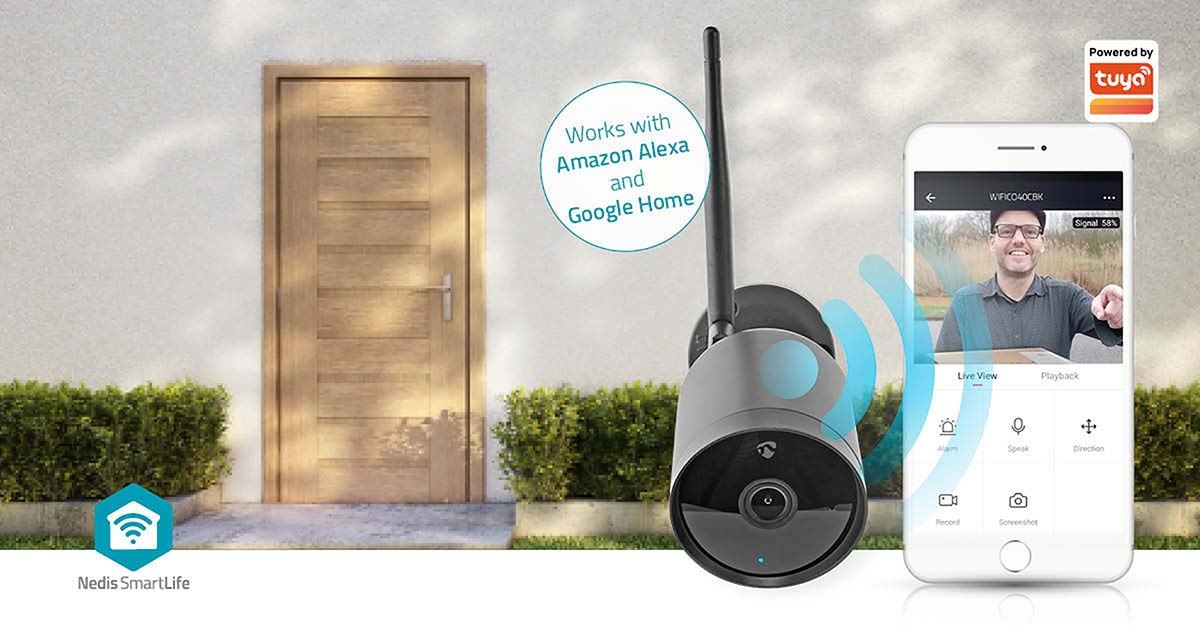 Nedis SmartLife Outdoor Camera | Wi-Fi | Full HD 1080p | IP65 | Cloud Storage (optional) / microSD (not included) | 12 V DC | With motion sensor | Night vision | Black