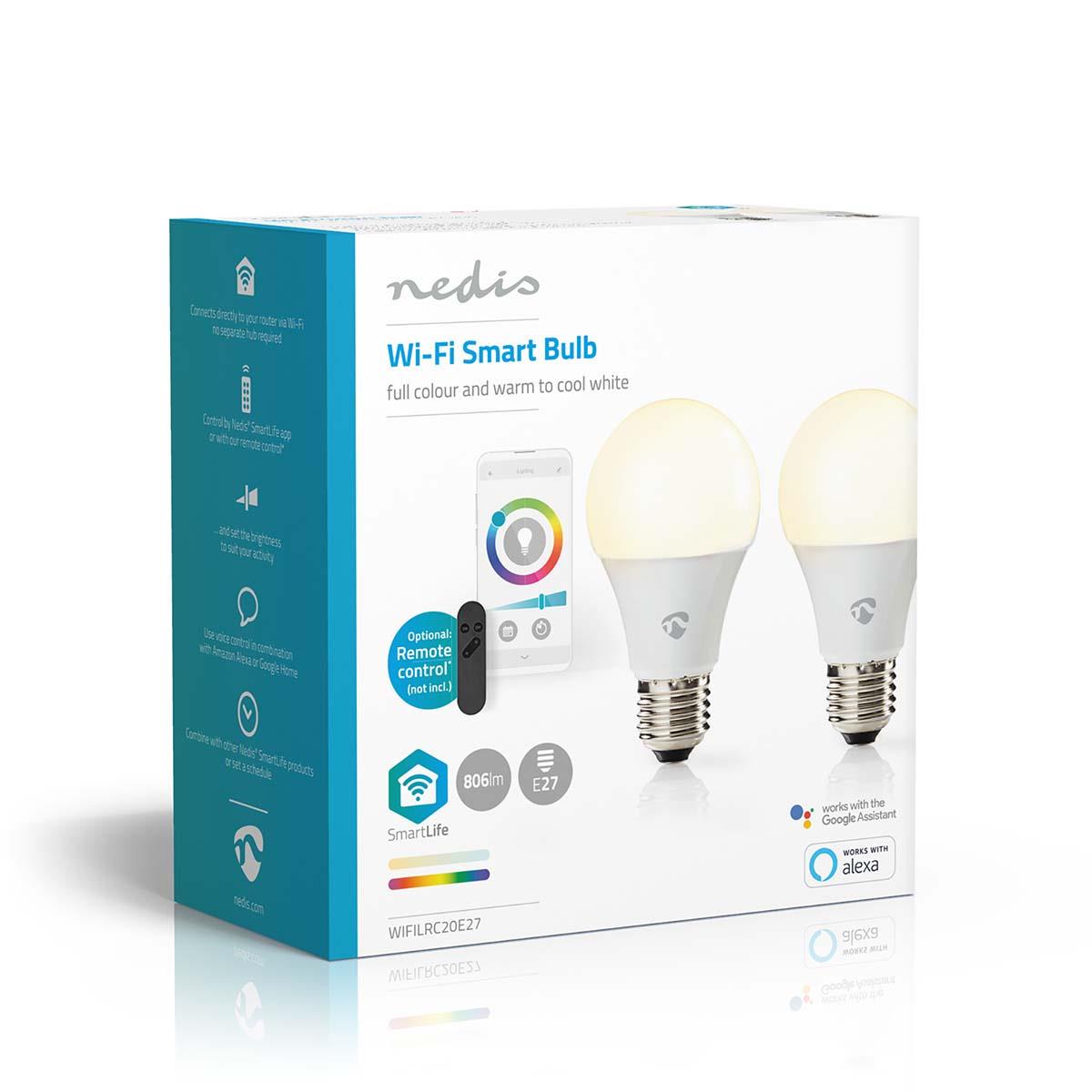 Nedis SmartLife Full Colour LED Bulb | Wi-Fi | E27 | 806 lm | 9 W | RGB / Warm to Cool White | 2700 - 6500 K | Android™ / IOS | Bulb | 2 pcs
