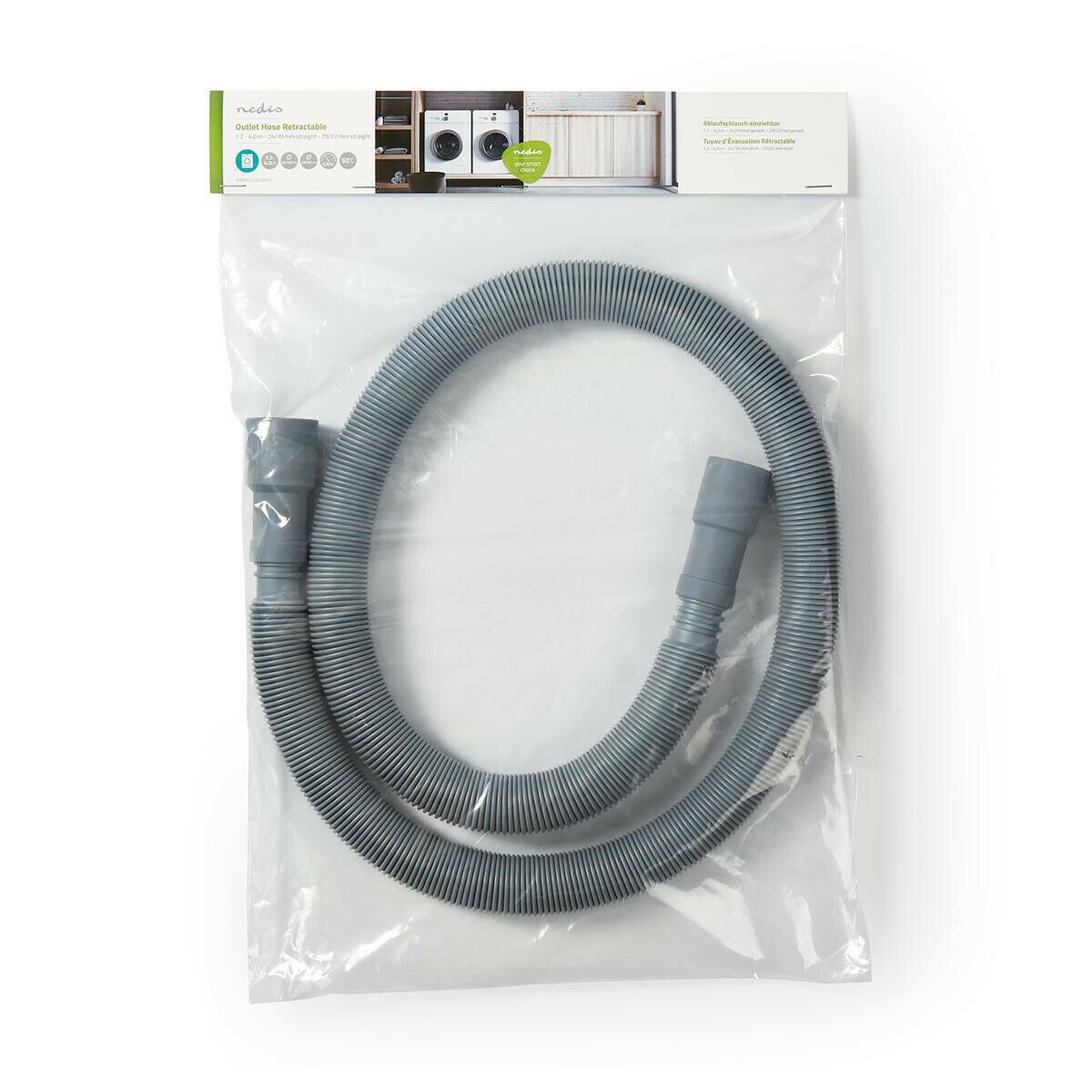 Nedis Extendable Outlet Hose | 24/19 mm | 29/22 mm | 0.5 Bar | 50 °C | 4.00 m | Dish / Washing Machine | PVC | Grey