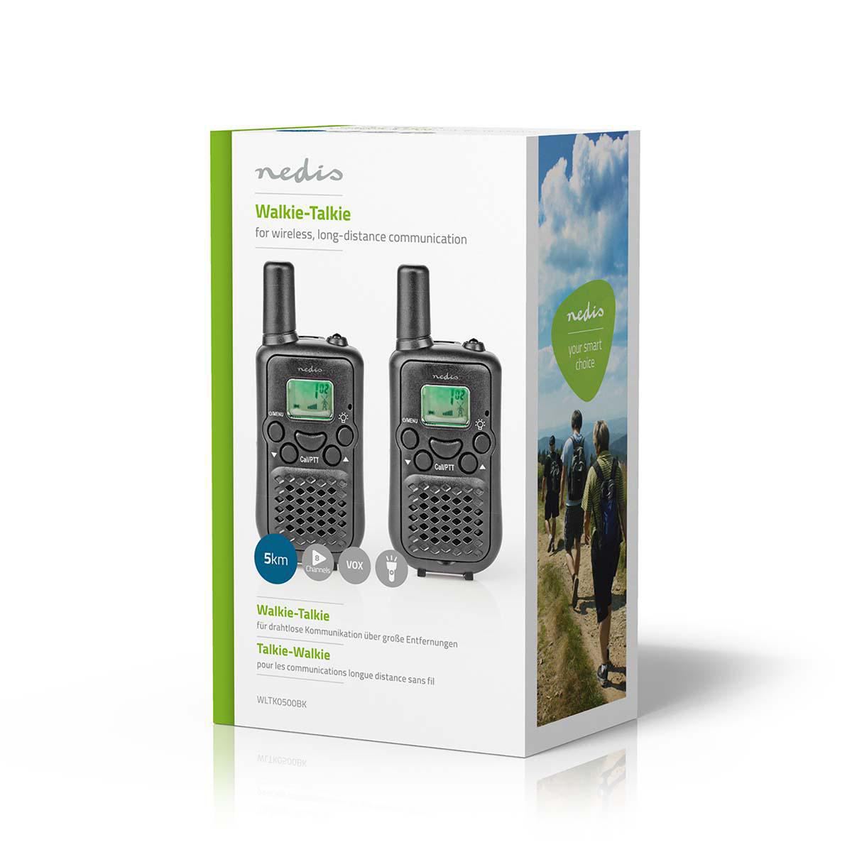 Nedis Walkie-Talkie Set | 2 Handsets | Up to 5 km | Frequency channels: 8 | PTT / VOX | up to 2.5 Hours | Black