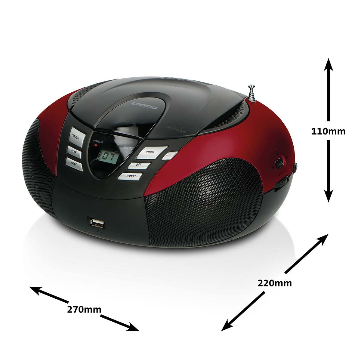 Lenco SCD-37 USB Red Portable FM Radio CD and USB player Red