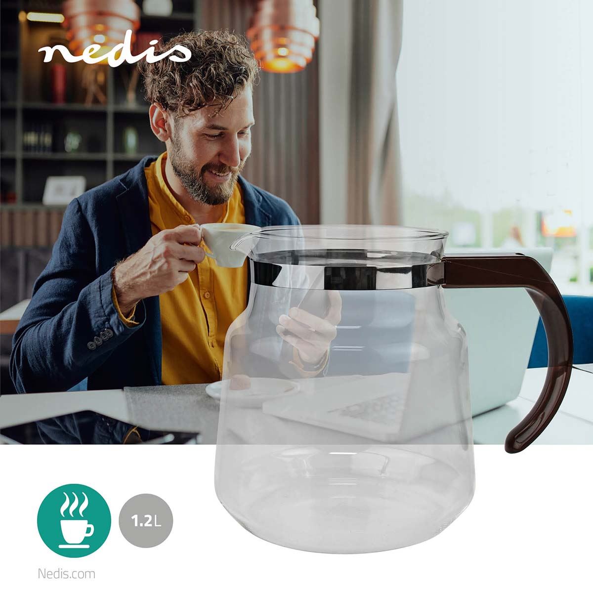 Nedis Glass Coffee Jug | Compatible with: Moccamaster K / KB/ 1 0PL / Excellent 10S | 1.2 l | Brown