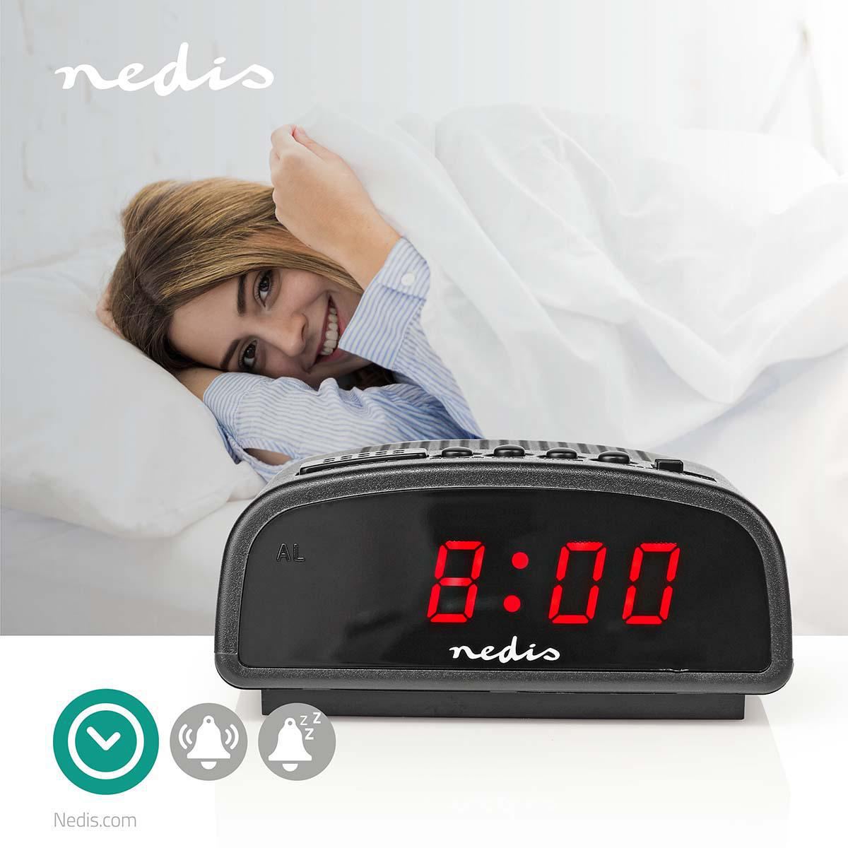 Nedis Digital Desk Alarm Clock | LED Display | Snooze function | No | Black
