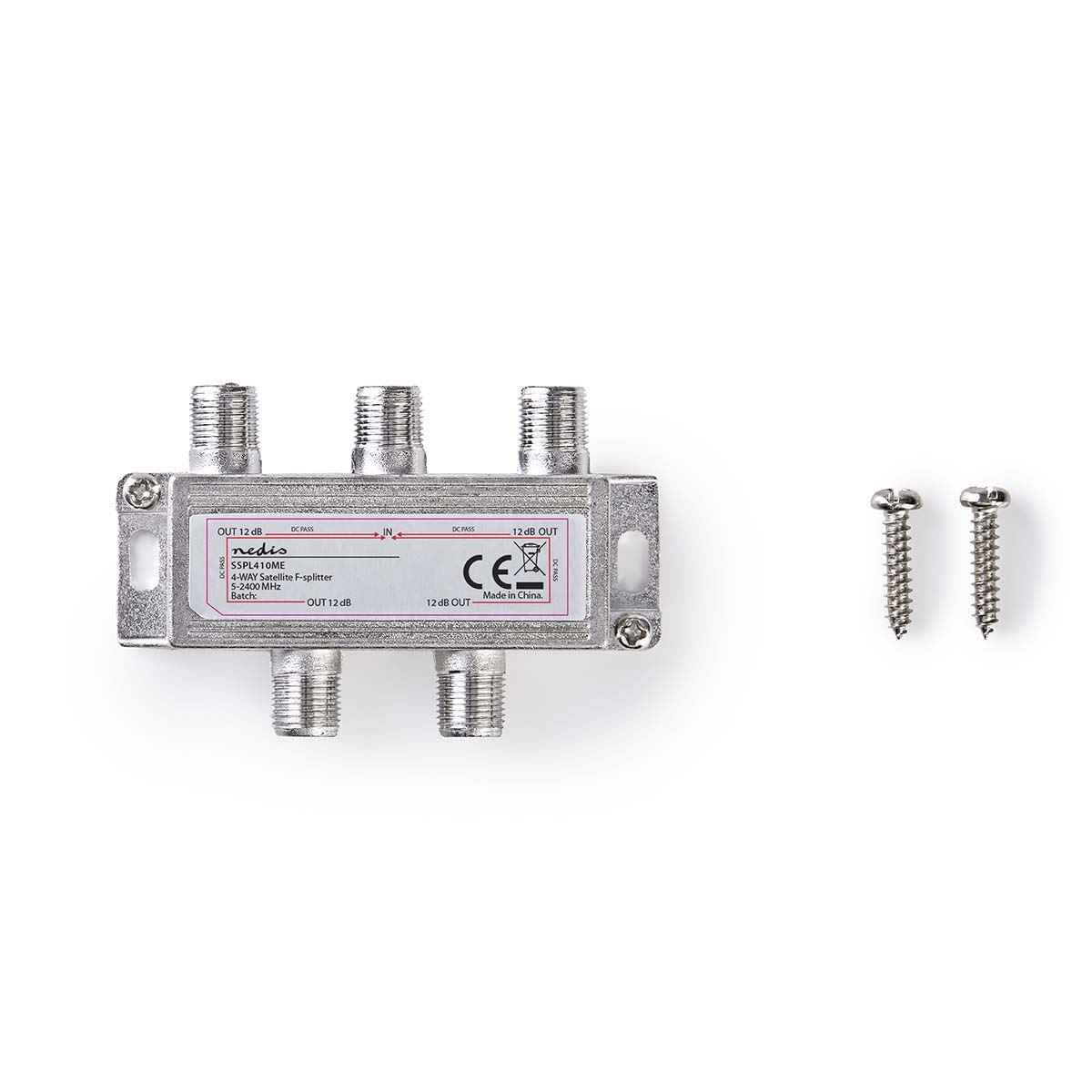 Nedis SSPL410ME | Satellite Splitter | 5 - 2400 MHz | 11.5 dB | Number of inputs: 1 | Number of outputs: 4 | Impedance: 75 Ohm | Zinc | Silver