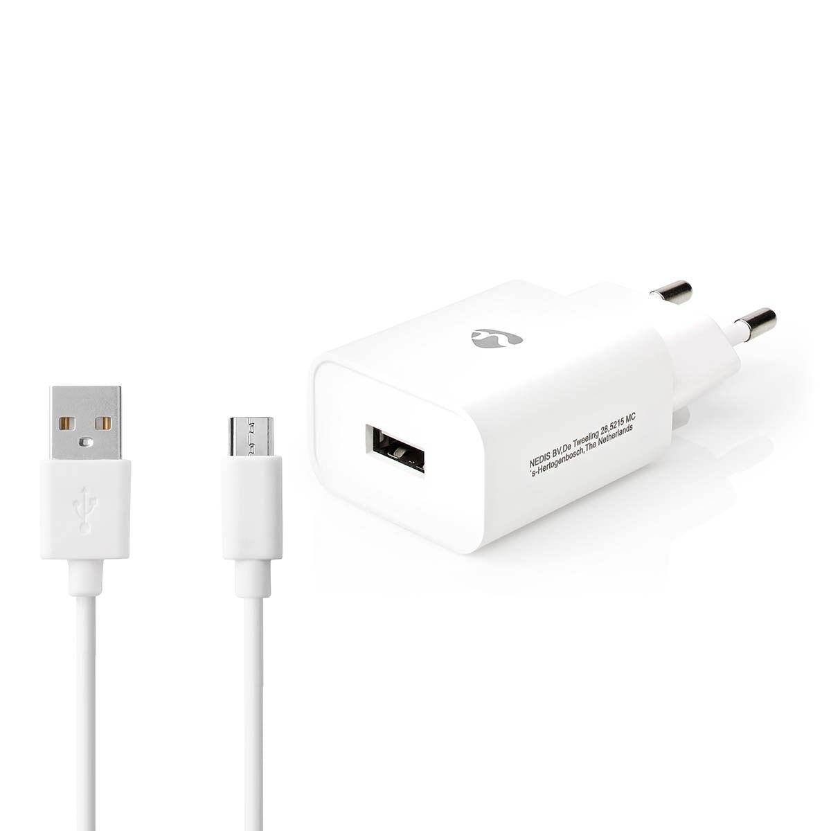 Nedis Wall Charger | 12 W | Quick charge feature | 2.4 A | Number of outputs: 1 | USB-A | Micro USB (Loose) Cable | 1.00 m | Single Voltage Output | White