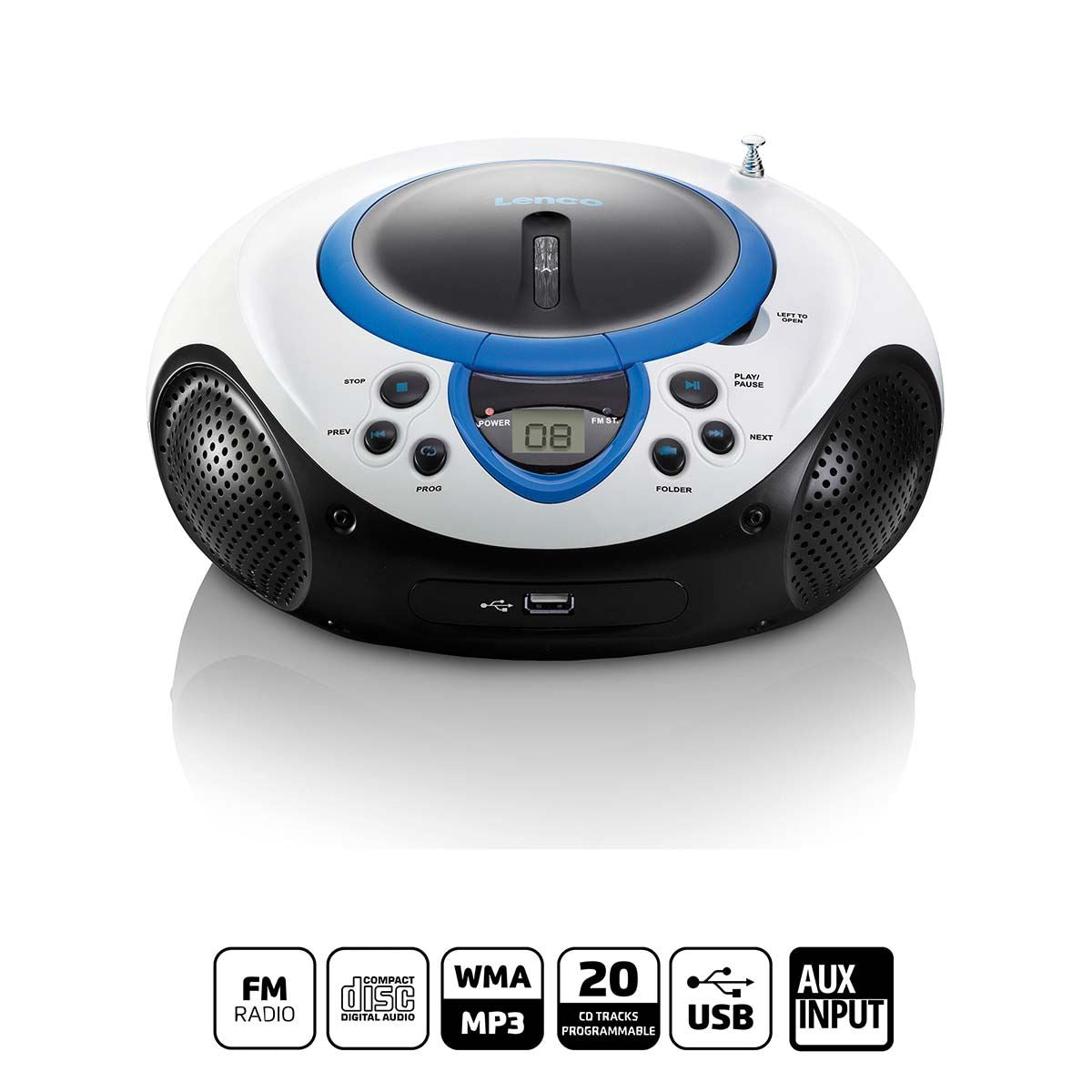 Lenco Portable FM Radio CD and USB player Blue