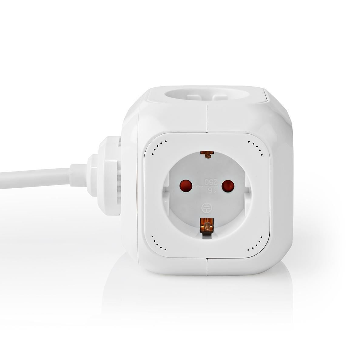 Nedis Extension Socket | Type F (CEE 7/7) | 4-Way | 1.50 m | 3680 W | 16 A | Kind of grounding: Side Contacts | 230 V AC 50/60 Hz | Socket angle: 90 ° | H05VV-F 3G1.5mm² | White