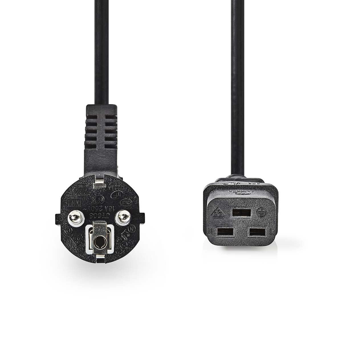 Nedis Power Cable | Plug with earth contact male | IEC-320-C19 | Angled | Straight | Nickel Plated | 2.00 m | Round | PVC | Black | Label