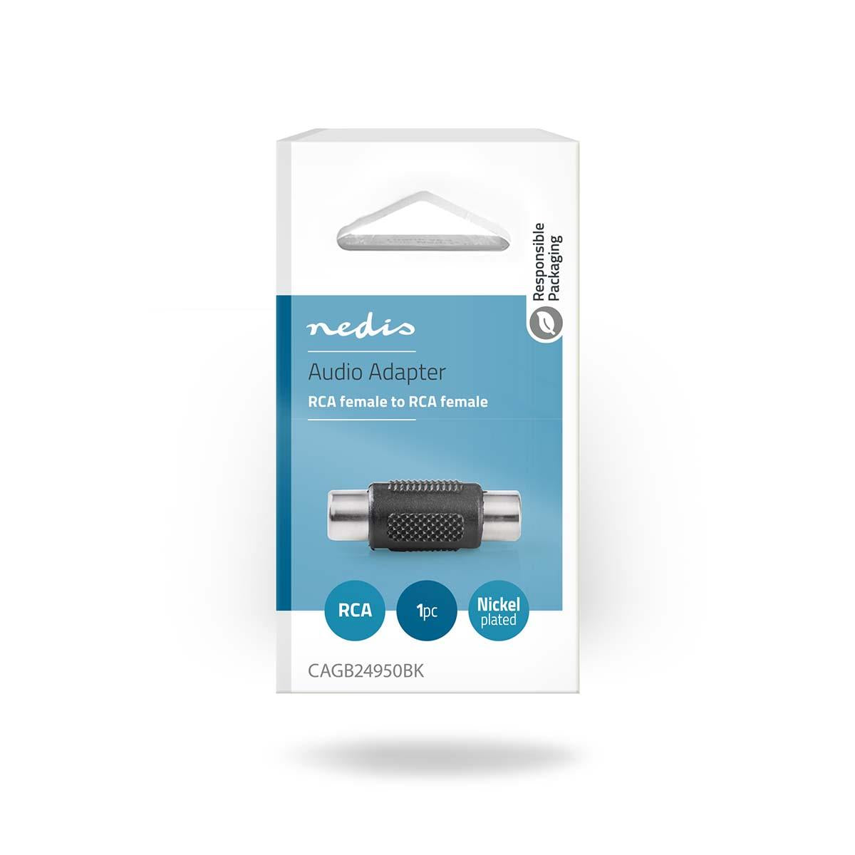 Nedis CAGB24950BK | Mono Audio Adapter | RCA Female | RCA Female | Nickel Plated | Straight | ABS | Black | 1 pcs | Box