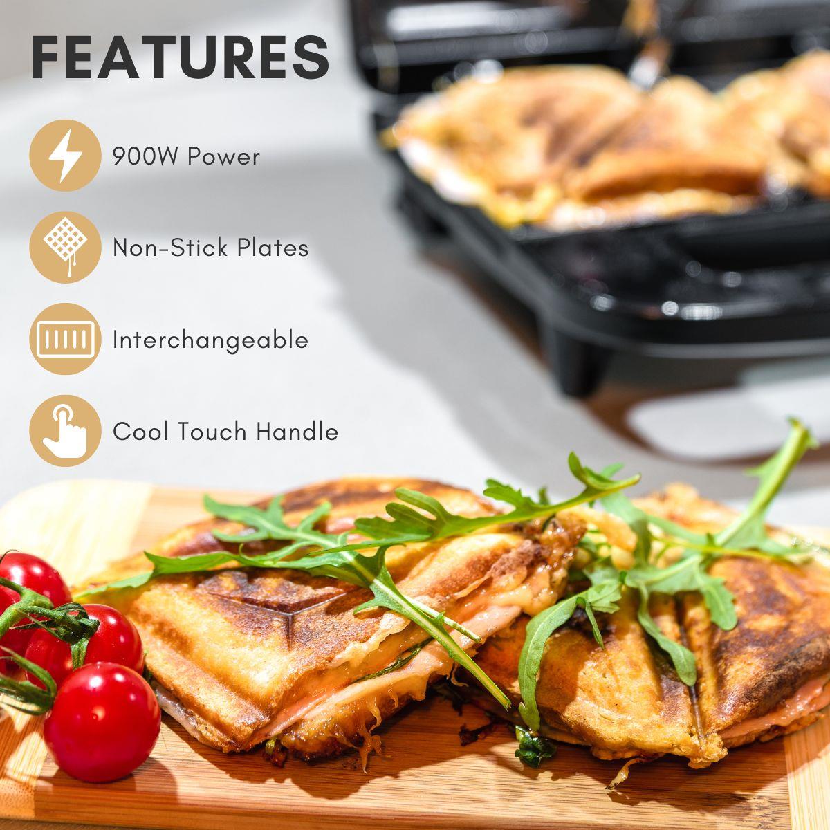Nedis Multi Grill | Grill / Sandwich / Waffle | 900 W | 28 x 15 cm | Automatic temperature control | Plastic / Stainless Steel