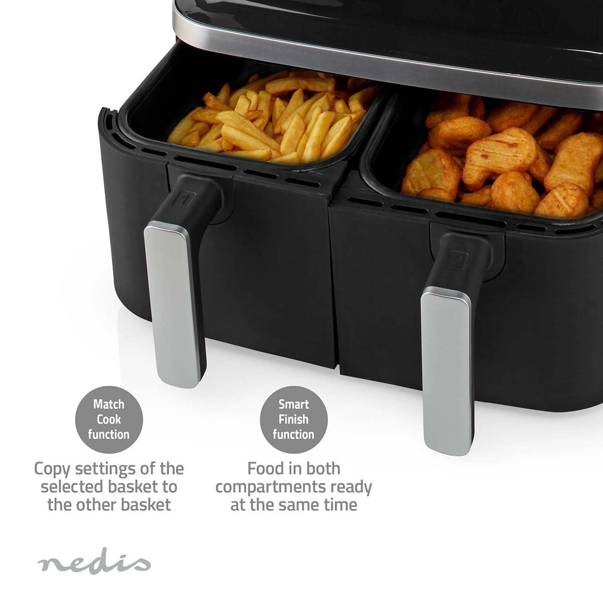 Nedis Hot Air Fryer | 2x4.2 l | Timer: 60 min | Number of preset programs: 10 | Digital