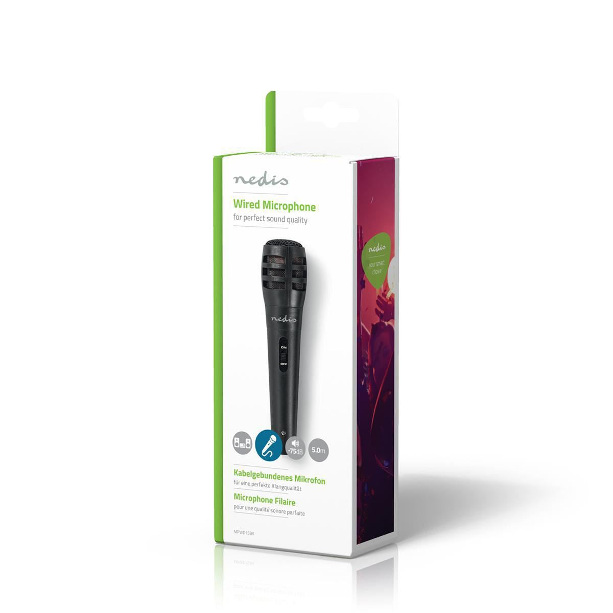 Nedis Wired Microphone | Cardioid | Detachable Cable | 5.00 m | 80 Hz - 12 kHz | 600 Ohm | -75 dB | On/Off switch | Travel case included | ABS / Aluminium | Black