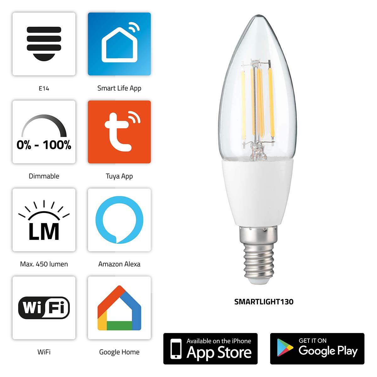 Alecto E14 Smart filament LED Bulb with Wi-Fi
