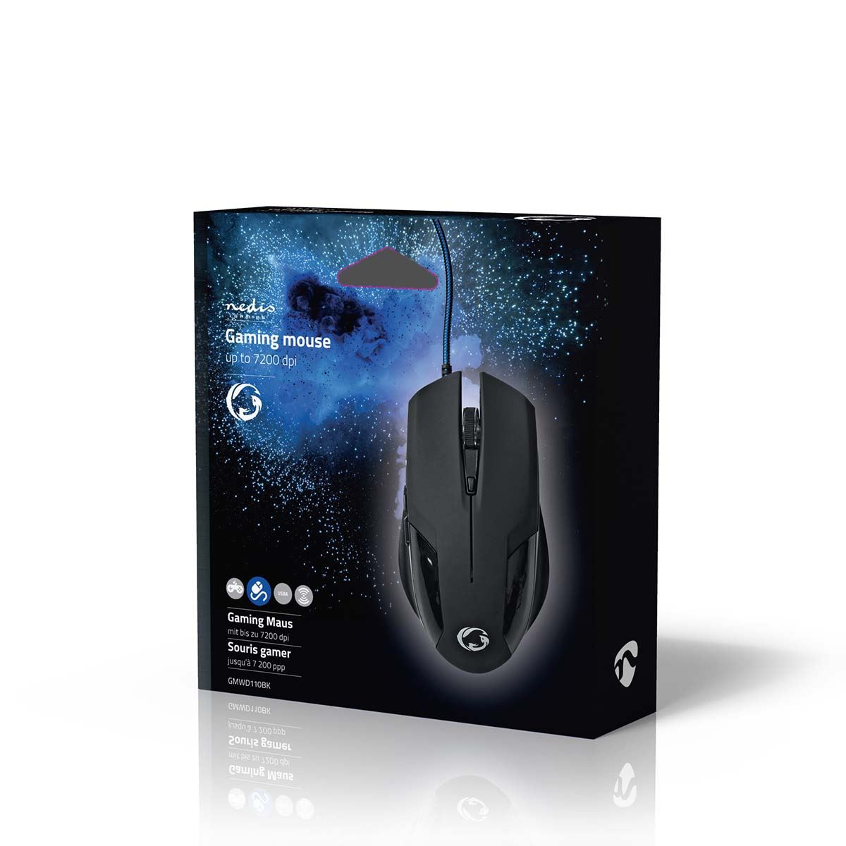 Nedis Gaming Mouse | Wired | 1200 / 2400 / 4800 / 7200 dpi | Adjustable DPI | Number of buttons: 6 | Programmable buttons | Right-Handed | 1.50 m | Without Lighting
