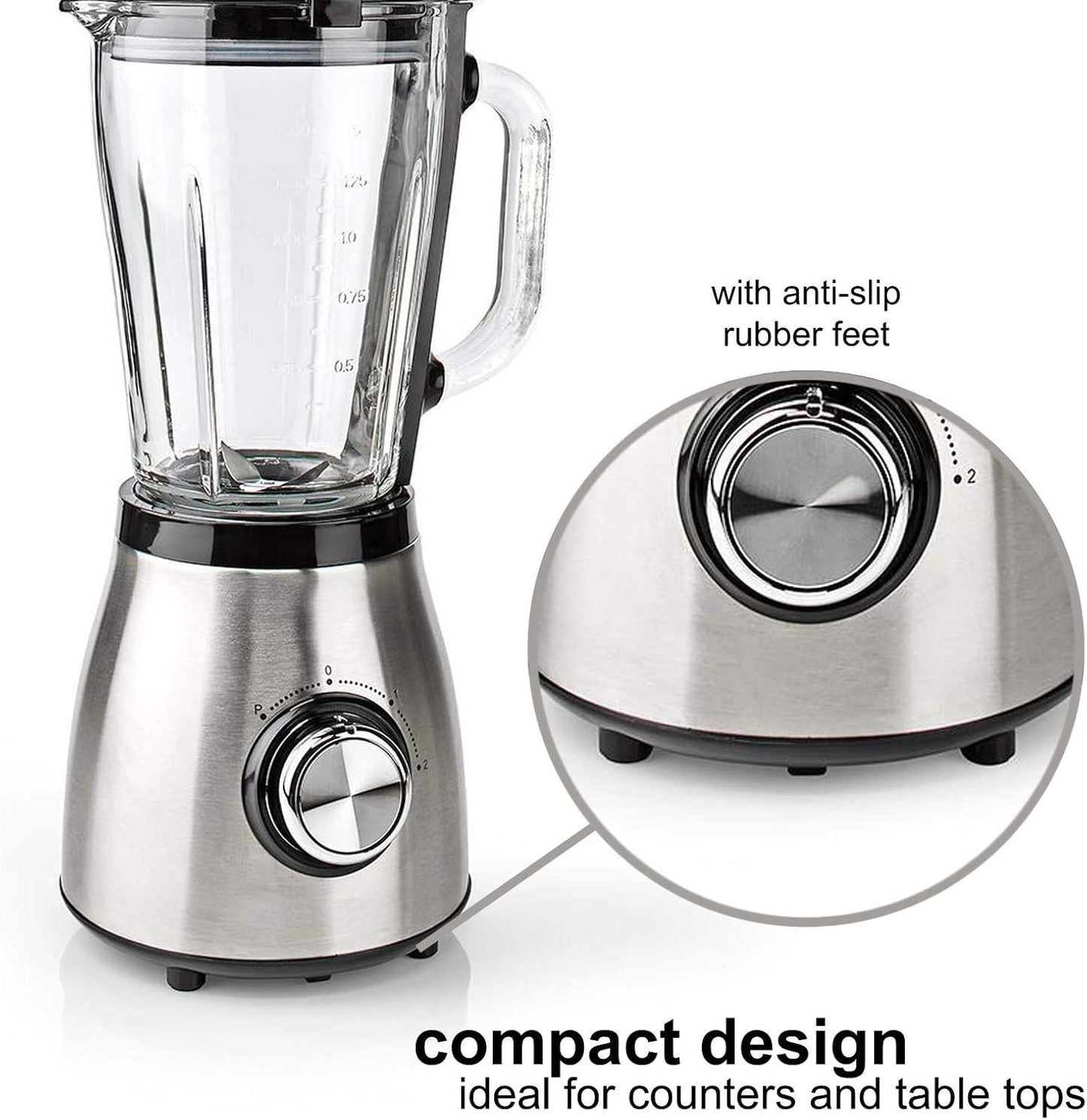 Nedis Stand Blender | 800 W | 1.5 l | Glass | 2-Speed Setting | Black / Silver