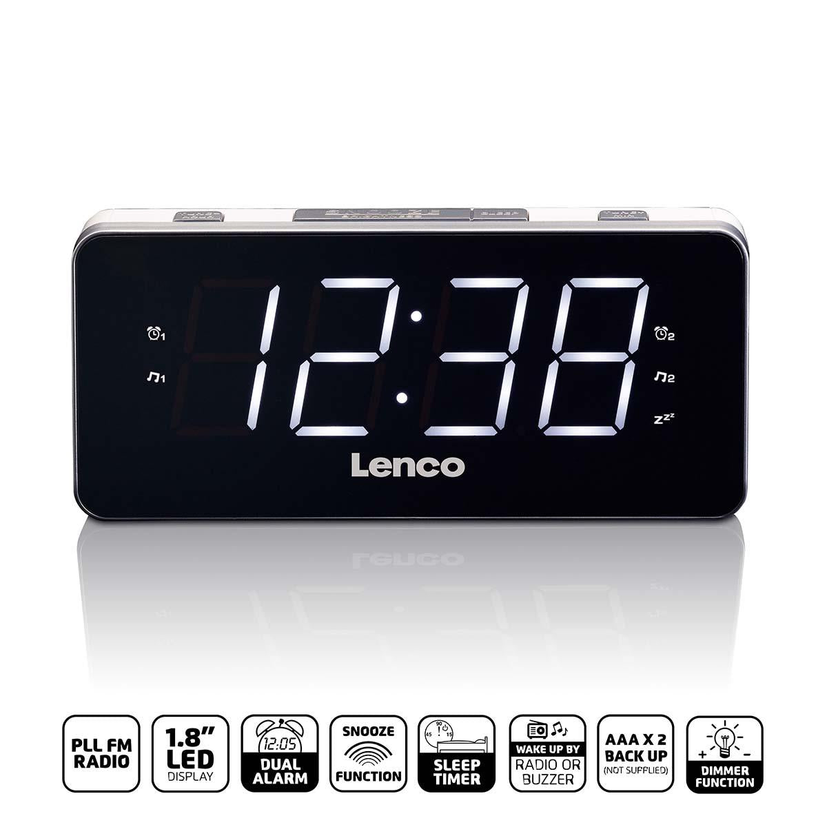Lenco PLL FM Alarm Clock Radio Large and Clear 1.8" LED display - White