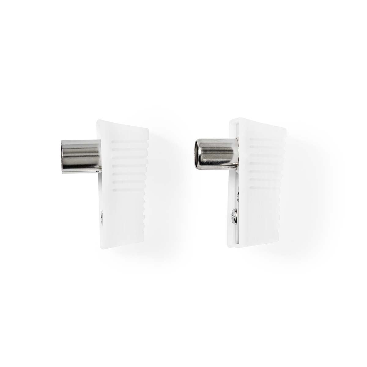 Nedis IEC (Coax) Connector | Angled | Female / Male | Nickel Plated | 75 Ohm | Screw | Cable input diameter: 7.0 mm | Metal / PVC | White | 2 pcs | Box