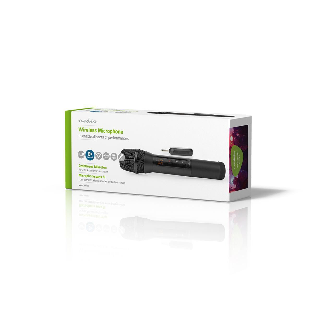 Nedis Wireless Microphone Set | 20 Channels | 1 Microphone | Cardioid | 70 Hz - 13 kHz | 1000 Ohm | -95 dB | Volume control | Black