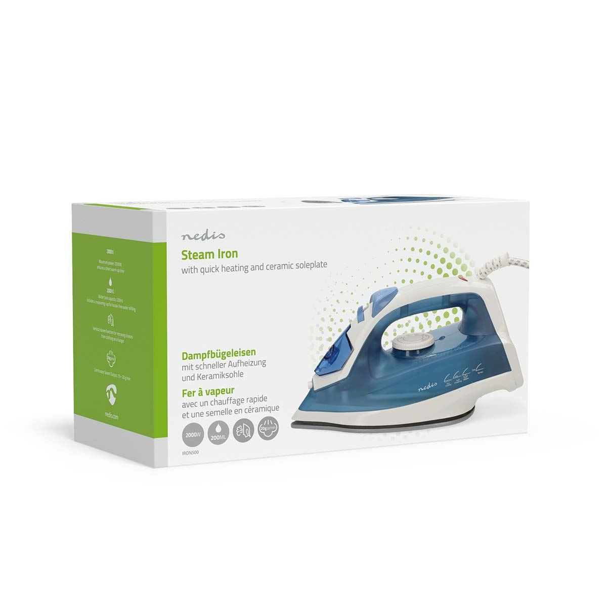 Nedis Steam Iron | 2000 W | 20 g/m | Steam shot | Ceramic | 0.20 l